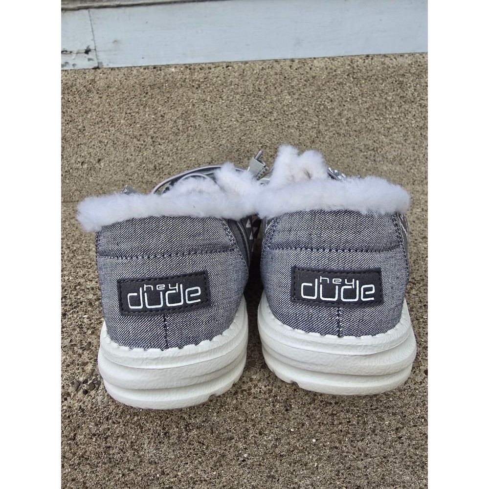 Hey Dude Wendy Boho Stripe Grey Faux Fur Lined Slip On Loafers Womens 10 - Picture 3 of 7